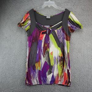 Daytrip Womens Blouse Size Meduim Elastic Hem Colorful Top Keyhole Lightweight
